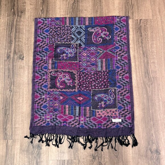 Purple Paisley 100% Cashmere Oversized Shawl Scarf Jerusalem - Picture 3 of 12